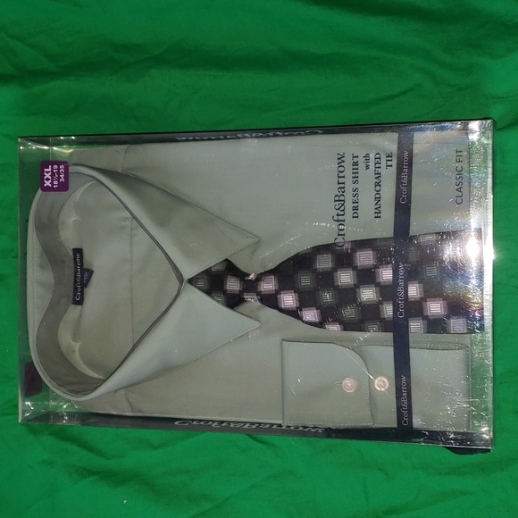 croft & barrow Other - Croft & Barrow Dress Shirt with Handcrafted Tie XXL Green/Blue NWT